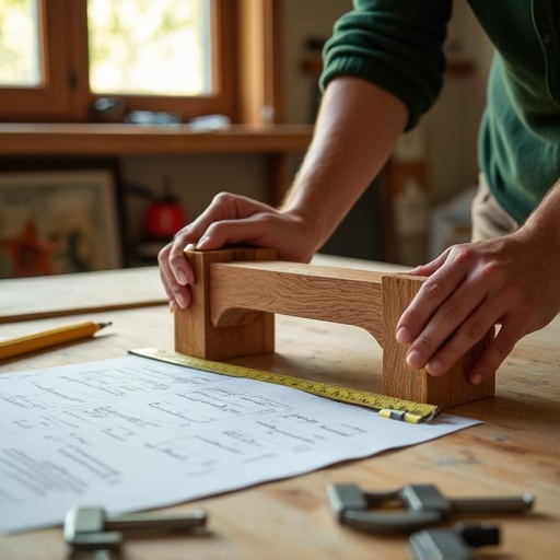 Worker measuring a carved teak chair against a cubing worksheet to calculate shipping volume